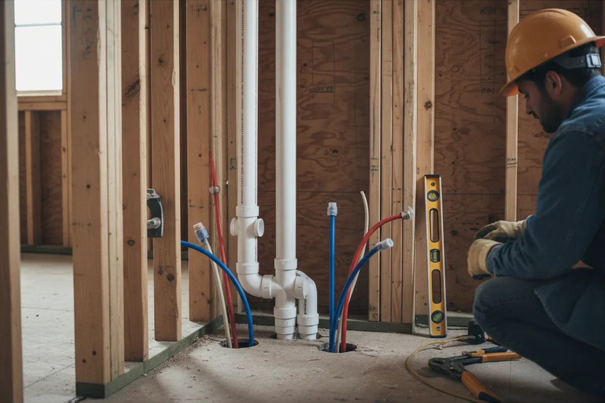 Drain and supply rough-in during Sump Pump Repair in Scenery Hill